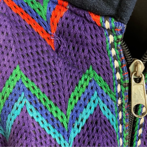 Vintage Multicolor Unisex Guatemalan Purple, Blue, and Green Bomber Style Jacket - Picture 14 of 16